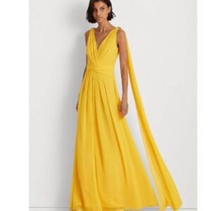 Ralph Lauren Gathered Chiffon Evening Gown with crystal detailing